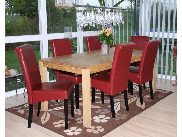 6er-Set Esszimmerstuhl Stuhl Küchenstuhl Novara II, Leder Rot, dunkle Beine