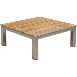 OUTFLEXX Beistelltisch, silber/natur, Edelstahl/Teakholz, 69 x 69 x 29 cm, FSC®-zertifiziertes Produkt
