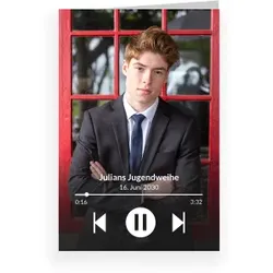 Jugendweihe Karten in Rot im Design "Musikapp" - Musterkarte