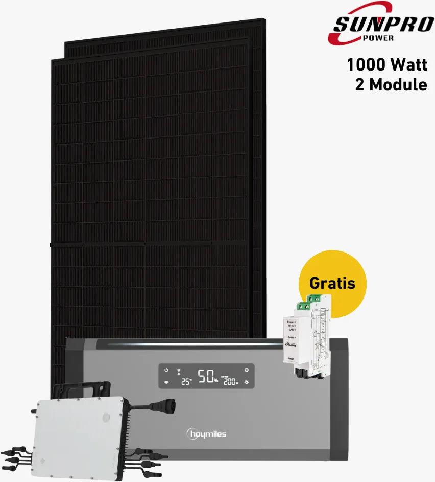 1000 Watt, Bifazial Komplettset, Balkonkraftwerk, Hoymiles HiBattery 1920 AC, Halterung Balkon und AC-Anschlusskabel