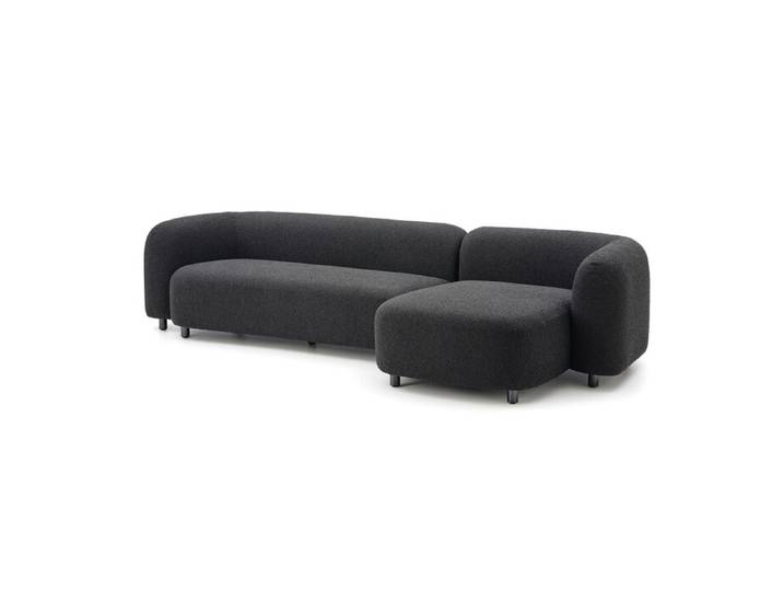 Eck-Sofa mit Recamiere Ikari grau Bezug anthrazit; Füße Edelstahl schwarz rechts 301x66x140 cm