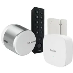 Tedee, Zutrittskontrolle, Set GO2 Alu Bridge Keypad Türsensor (Elektronische Zahlenkombination, Fingerabdruck, Smartphone)