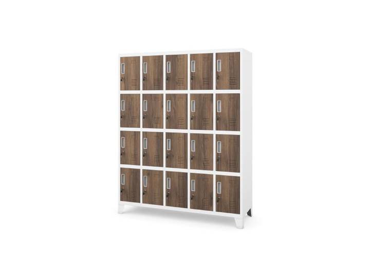 Armoire à casiers pour vestiaires de sécurité blanche / noyer : Eco Design ROBERT 1360 x 1720 x 450 mm