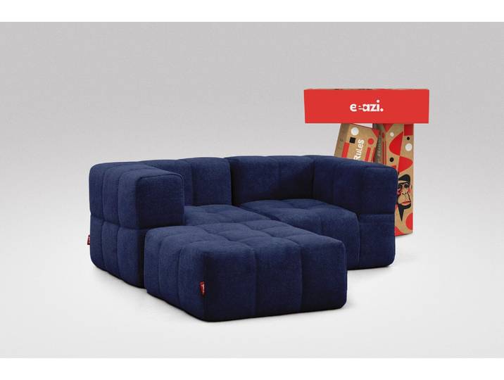 3-tlg. Modulsofa Blau – 2 Eckteile, 1 Hocker