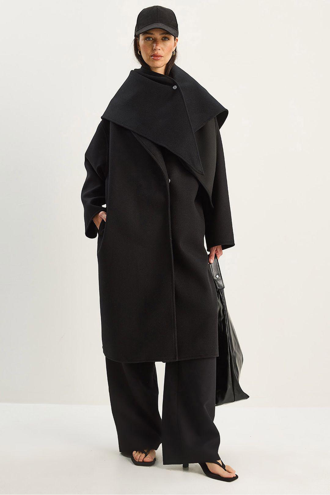 Oversized Sjaalkraag Geknoopte Jas