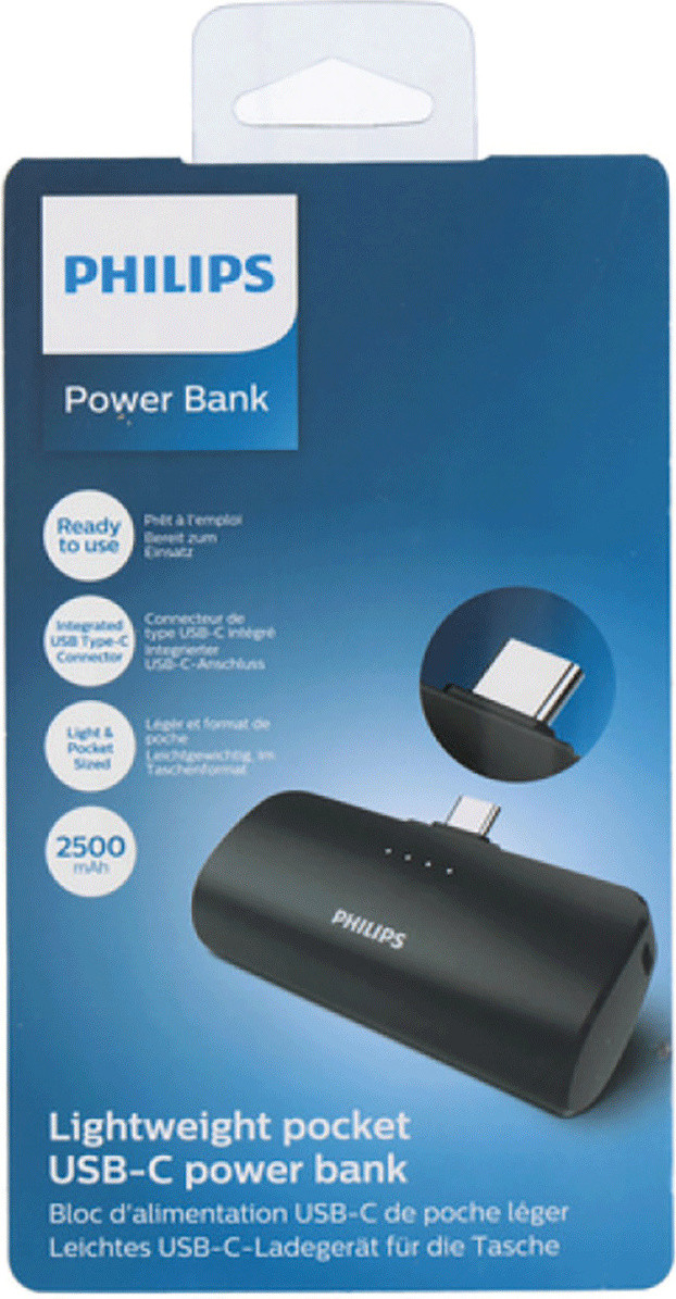 Philips Powerbank DLP2510C/03 - Draadloze Externe Batterij - 2500mAh - USB-C Connector - Compact Formaat