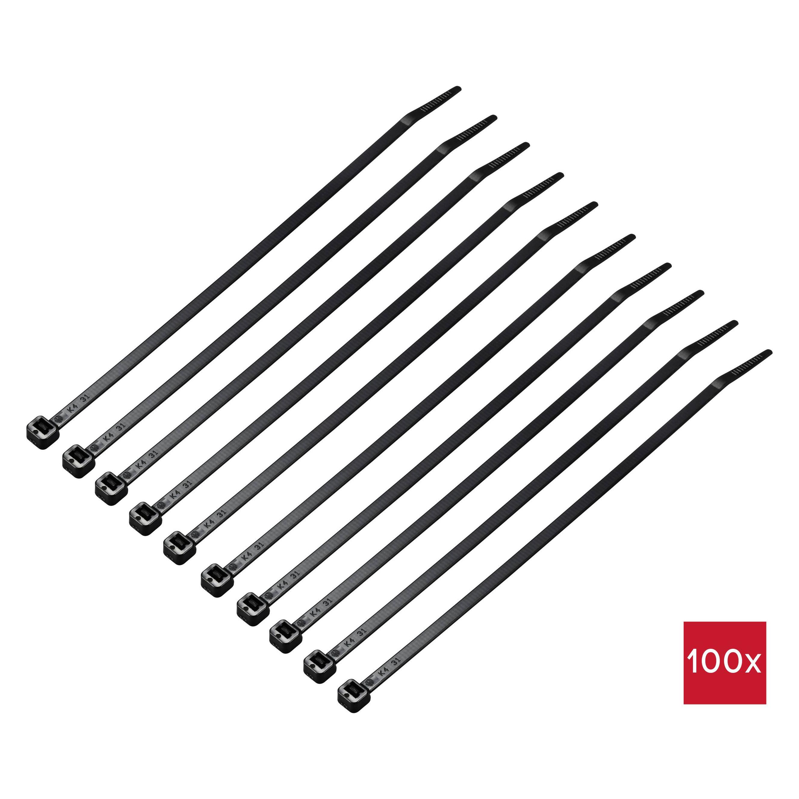 Tru Components TC-12523696 Kabelbinder 250 mm 4.8 mm Schwarz Kälteresistenz 100 (250 mm, 100 Stk.) (TC-12523696)