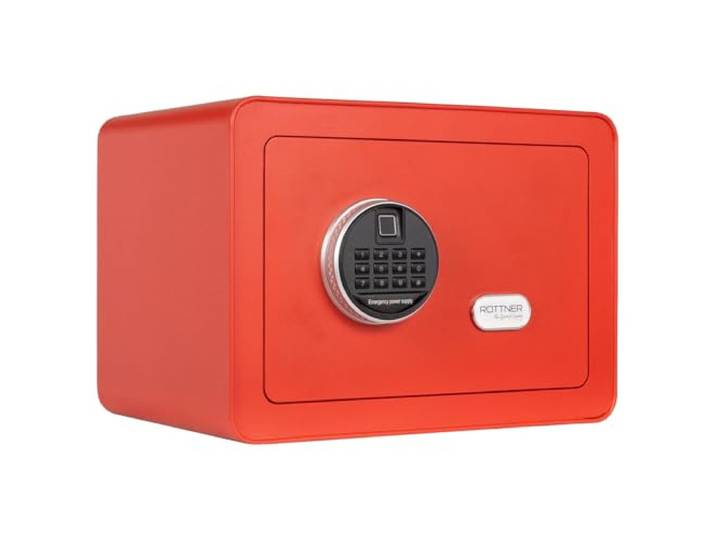 Rottner Möbeltresor Vintage-Red Stahl Elektronikschloss Fingerprint mechanische Notöffnung Innenbeleuchtung Fachboden inkl. Befestigungsmaterial (Rot)
