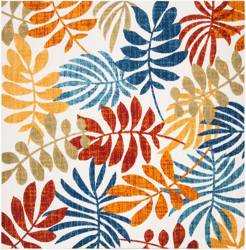 Blue Elephant Floral Indoor / Outdoor Area Rug Red;Creme Square 201cm