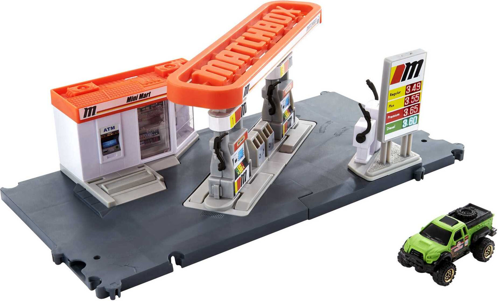 Matchbox Tankstation speelset schaal 1:64 met functionerende deuren en brandstofpomp