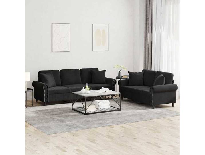 Ensemble canapés 2 pcs coussins noir velours salon compact moelleux teinte sobre design luxueux raffiné