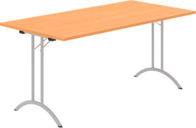 Schäfer Shop Select Klapptisch, Rechteck, Doppel-T-Fußgestell, Spezial-Klappbeschlag & Bodenausgleich, B 1600 x T 800 x H 720 mm, Buche-Dekor/alusilber