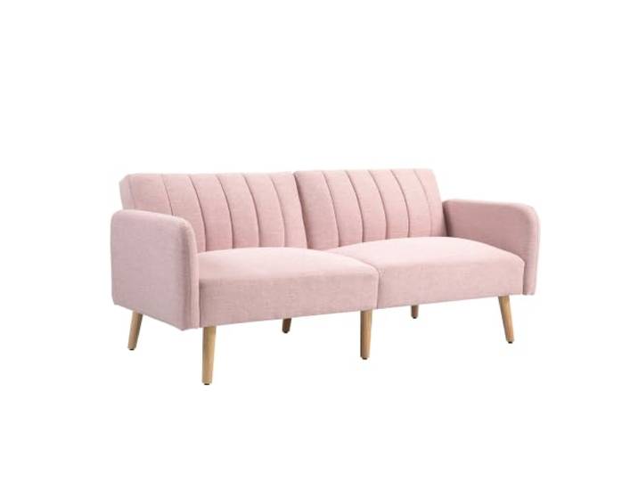 HOMCOM 2-Sitzer-Wandelsofa 3-Positionen verstellbare Rückenlehne Pink Skandinavisches Design, Holzbeine, Leinenoptik-Stoff.