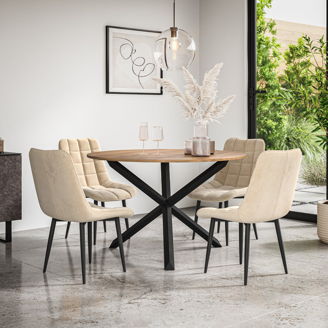 Metro Darcus 120cm Round Dining Table Set with 4 Nova Velvet Chairs Tan/Black/Beige 4