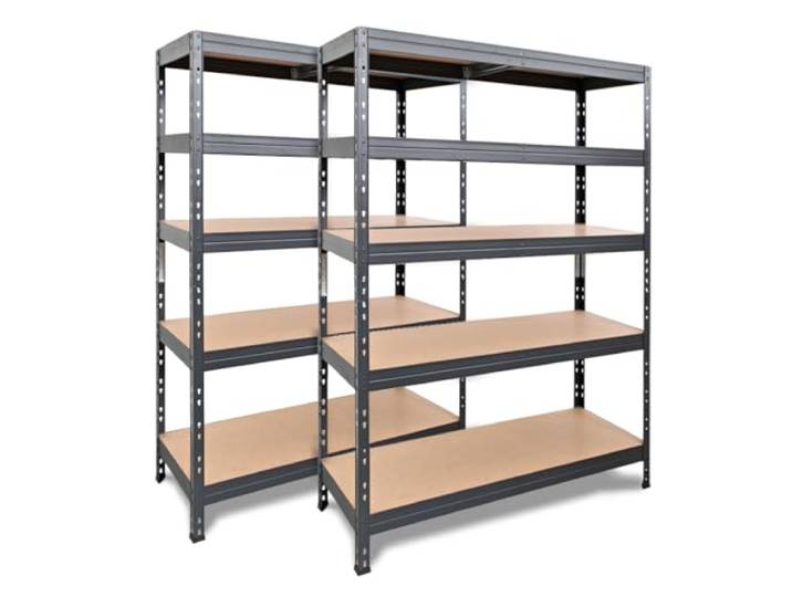 Master Regale 2er-Set Rivet Schwerlastregal mit HDF-Platte 180x120x45cm (HxBxT) 5 Böden, 250 kg pro Boden anthrazitgrau. Steckregal Metallregal Kellerregal Lagerregal Werkstattregal Garagenregal