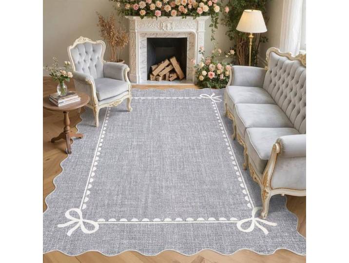 Tapis moderne à volants 160×230 cm poils courts dos caoutchouc lavable salon chambre gris