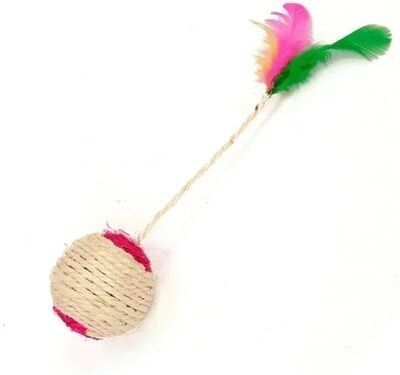 Uplifted Goods Natural Fiber Cat Play Ball With Feather Teaser random Color