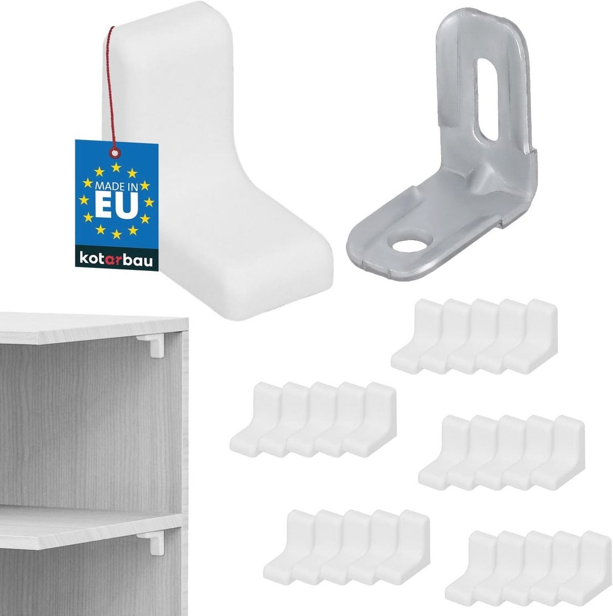 Set van 25 metalen plankdragers met kunststof afdekplaat voor meubels - Wit