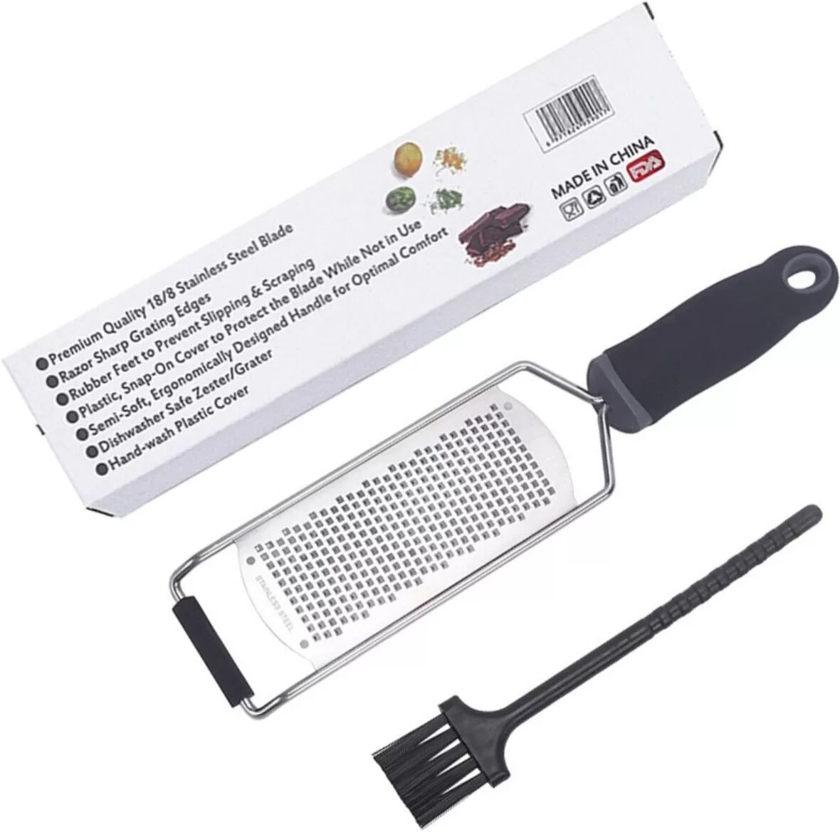 INF 304-Edelstahl-Multifunktionsreibe mit Reinigungsbürste — Julienne-, Käse- und Zitronenreibe sowie Kartoffelschäler,