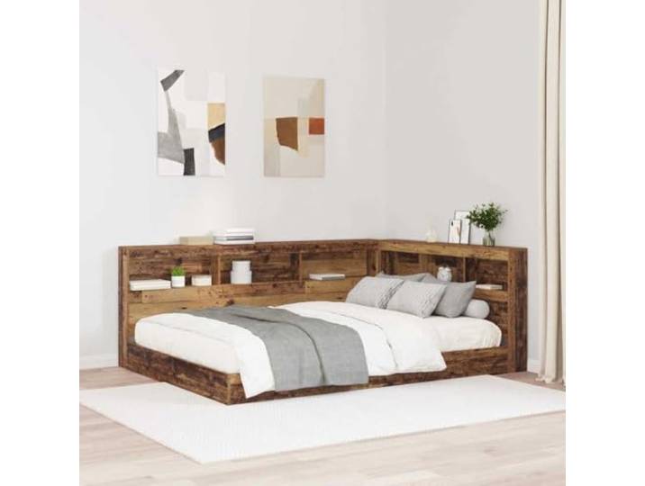 RJPLMFV Bettkopfteil, Aufbewahrung, 140 cm, Holz Integrierte Regale, Ladestation, modernes Design, L-Form