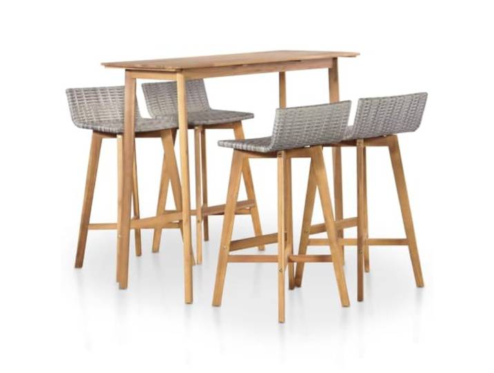 Makastle Garten Bar-Set 5-TLG. Akazienholz PE-Rattan Braun