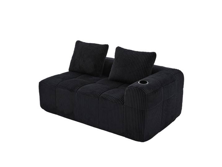 Meubles Cosy Sofa Modulares 2-Sitzer, Cord, keine Montage erforderlich, Schwarz, 93x61x158 cm, Wohnzimmer, Sofas & Couches, Sofas