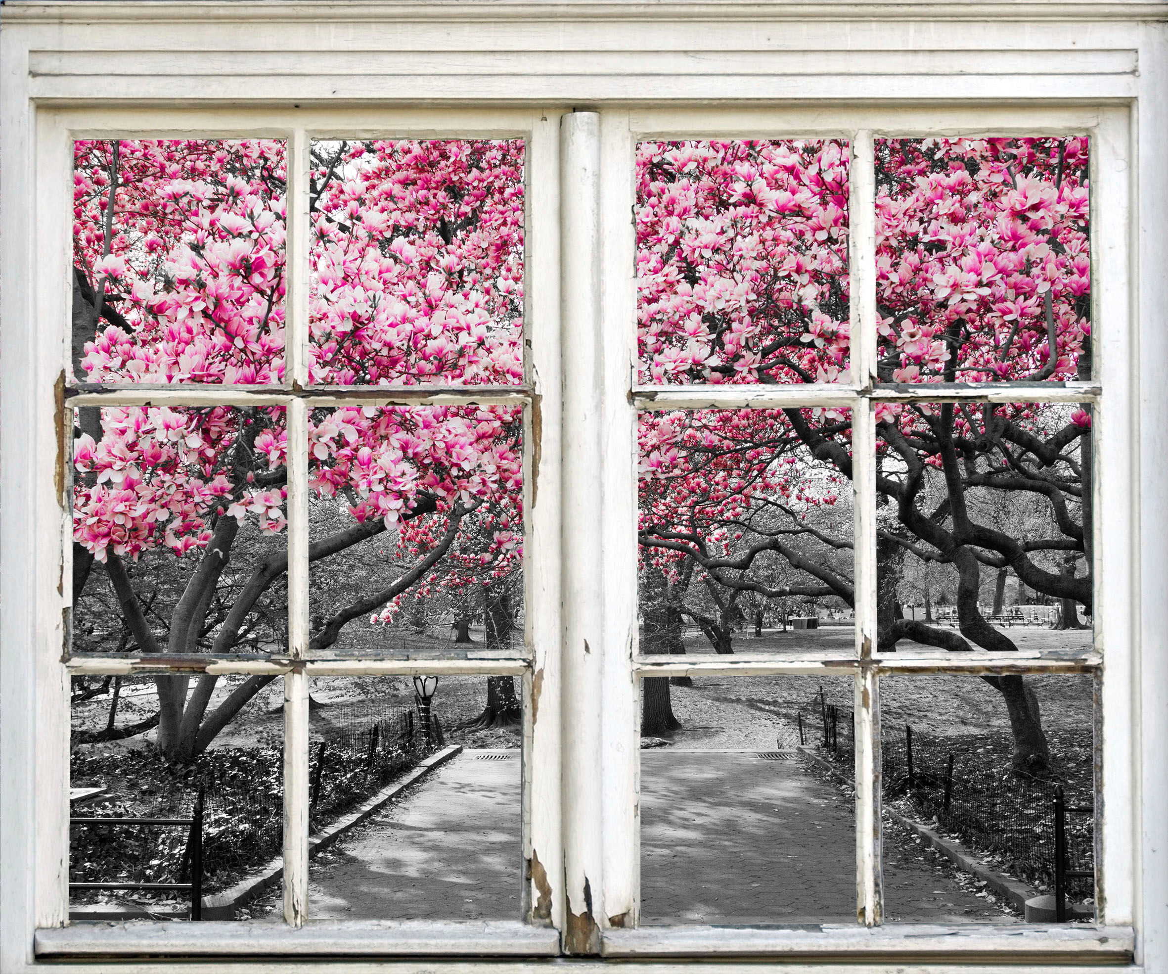 Wandsticker QUEENCE "Park", rosa, B:40cm H:60cm T:0,1cm, Wandtattoos, Wandsticker, Wandsticker, Wandbild, selbstklebend, 3D, Fenster