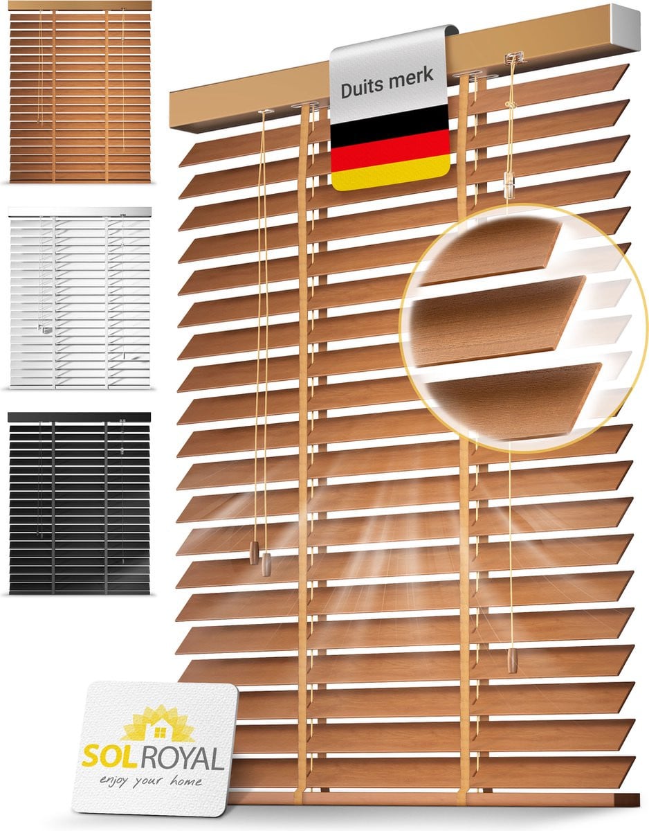 Sol Royal BE5 Houten Jaloezieën Eikenhout 50 mm Lamellen Extra Breed 75 x 180 cm