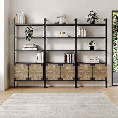 Nathan James Theo Open Shelf Industrial Bookcase with Drawers or Cabinets
