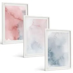 BILDER SET 3er Set - 40x60 cm Weißer Rahmen - Pastellfarben auf Leinwand