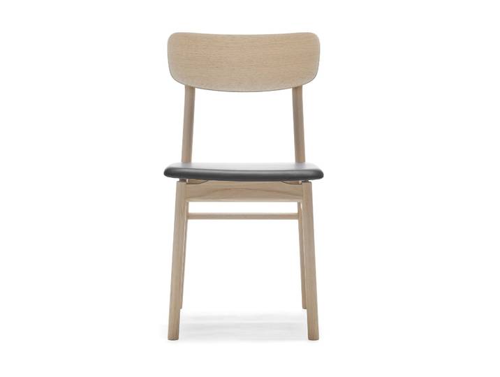 Stolab Chaise Prima Vista en chêne laqué mat clair Cuir Elmosoft 99001 noir