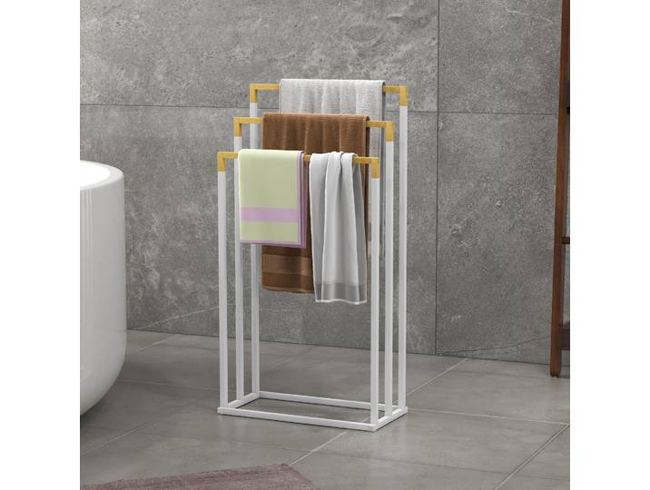 kleankin Porte-Serviettes Bambou 3 Barres Blanc