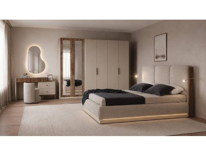 JVmoebel Schlafzimmer-Set Premium Edel Schlafzimmer Set Bett Stilvoll Schrank Frisiertisch Holz, (5-tlg), Made in Europa