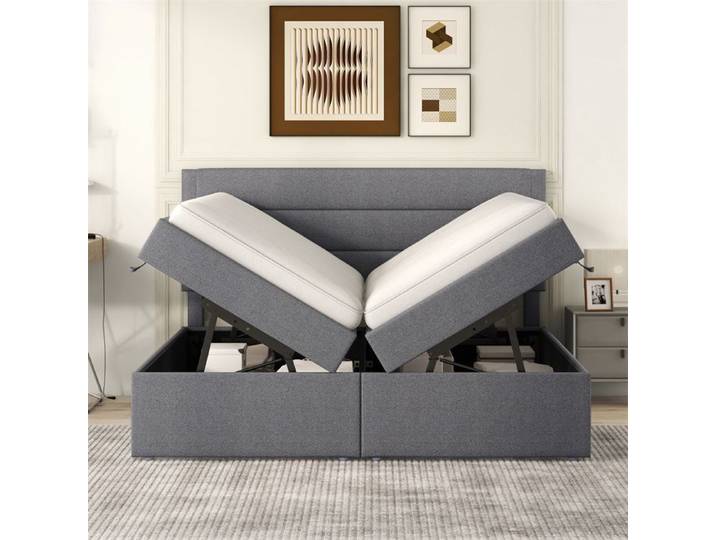 Lit coffre - YEHTOKHOME - Lit coffre 140x200 cm - 2 places - Sommier à lattes - Coffre de rangement hydraulique