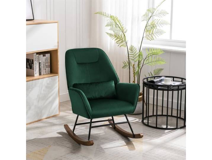 Fauteuil à Bascule HOMEMIYN en Velours – Chaise Relax Rembourrée avec Support Lombaire – 1 Place – Vert