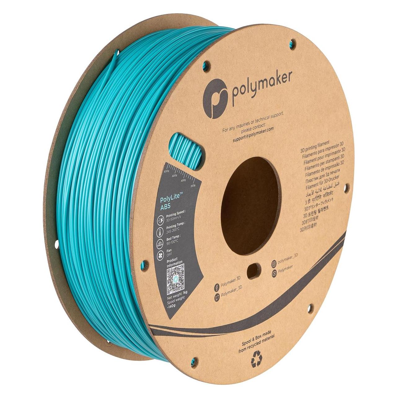 Polymaker PolyLite ABS - Teal - 1.75mm (ABS, 1000 g, 1.75 mm) (PE01010)