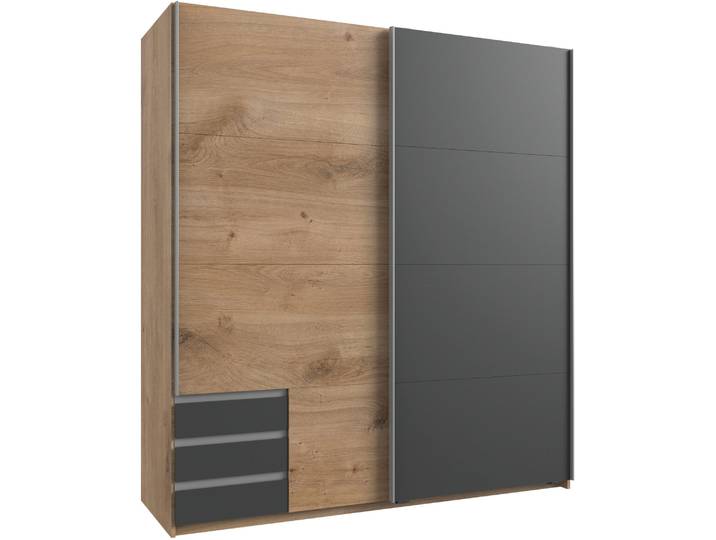 Schwebetürenschrank WIMEX Emden , grau (plankeneichefarben, graphitfarben), B:180cm H:198cm T:64cm, Schränke, Schwebetürenschrank, Mit Aussenschubkästen