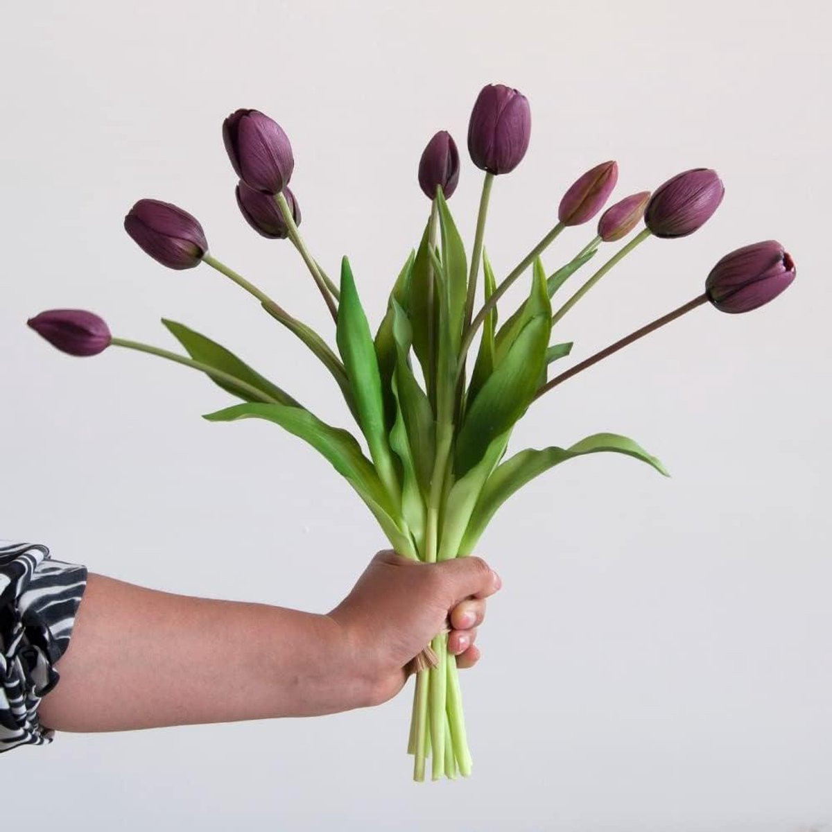 Set van 10 donkerpaarse kunsttulpen van PVC voor decoratie, 16 cm lang