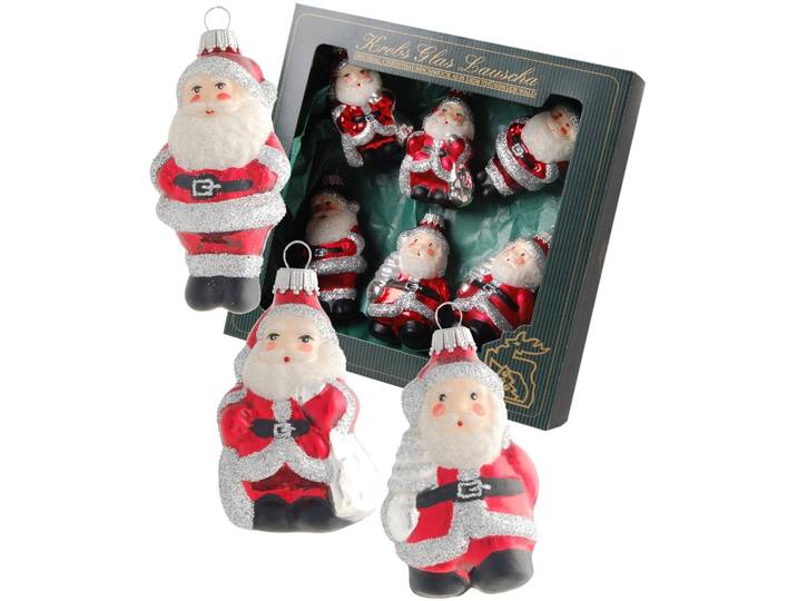 Christbaumschmuck KREBS GLAS LAUSCHA Weihnachtsmänner, Weihnachtsdeko rot, Christbaumschmuck , rot (rot, silberfarben, weiß, schwarz), H:9cm Ø:3cm, Glas, Weihnachtsbaumschmuck, Christbaumschmuck, mit silberfarbenem Glitter dekoriert, mundgeblasen