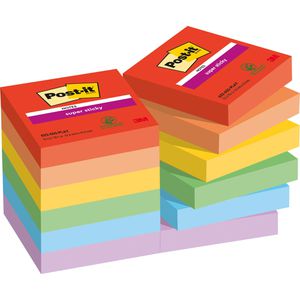 Post-it Haftnotizen Super Sticky Playful, bunt, 48 x 48mm, selbstklebend, 12x 90 Blatt