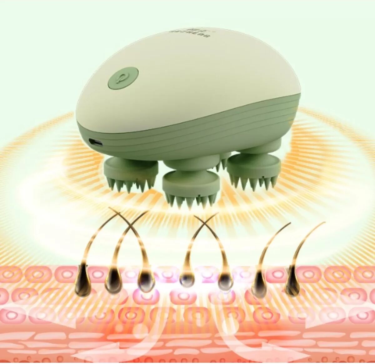 INF Masseur de tête électrique portable - Masseur de cuir chevelu à pétrissage à 360°, 76 points de contact, étanche IPX7,