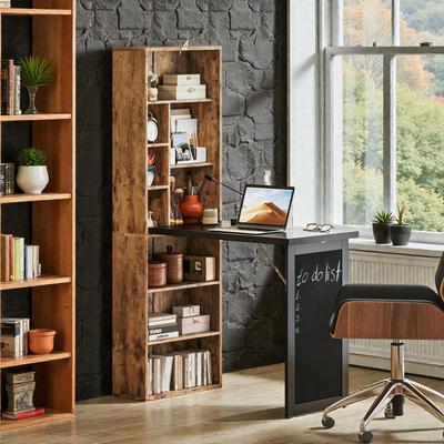 Fundinbaths Fold Out Convertible Computer Desk with Storage Shelves, Space Saving Home Office Writing Desk with Blackboard