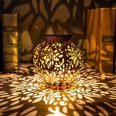 Inspired Finds Solar Metal Hanging Lantern Hollow Projection LED Garden Light Decor Solar Metal Hanging Lantern Hollow Projection LED Garden Light Decor