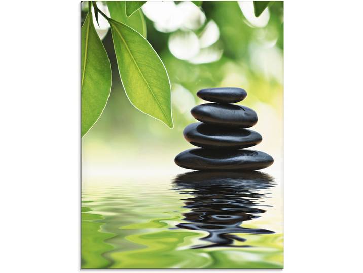 Glasbild ARTLAND Zen Steinpyramide auf Wasseroberfläche , grün (farbe bild(er): grün), B:45cm H:60cm, Bilder, Glasbild, in verschiedenen Grössen