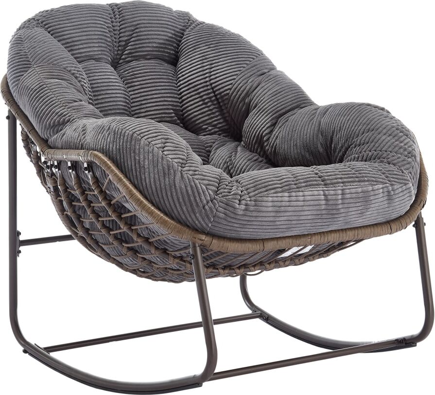 Urban Cocon Fauteuil à bascule de jardin en résine tressée et coussin gris Gris 106x78x90cm