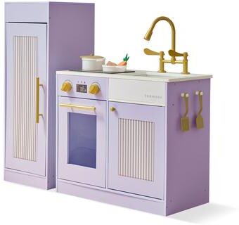 Teamson Kids Wooden Pretend Play Kitchen Toy Set with Fridge, Oven, and 12 Pcs Food Accessories for Age 3-5 Kid and Toddler