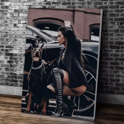 Inspire Curations Black Doberman & Woman Canvas Wall Art Modern Doberman Dog Painting Poster black10 30x40cmframeless