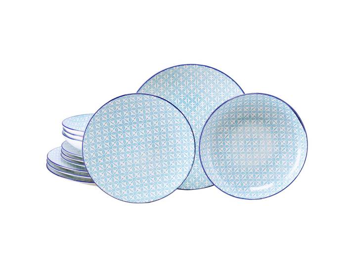 Creatable Tafelservice Mediterran Blau, Weiß, Hellblau, Keramik, 12-teilig, Mosaik, stapelbar, Essen & Trinken, Geschirr, Geschirr-Sets, Tafelservice