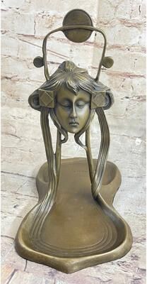 Bronzhaus Art Nouveau Candy Soap Dish Bronze Figural Face Sculpture Figurine