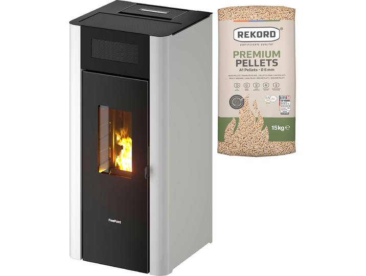 Pelletofen FREEPOINT Amaranto 9 , weiß (schwarz), Kaminöfen, Pelletofen